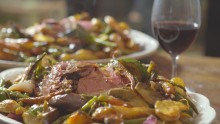 Woodfired leg of lamb with roast vegetables recipe