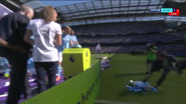 Man City Knock Over Trophy During Title Celebrations Topics