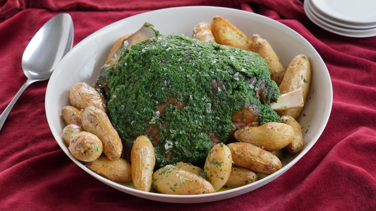 Slow roast lamb shoulder and crispy Kipfler potatoes SBS On Demand