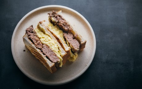 Square sausage and egg sandwich