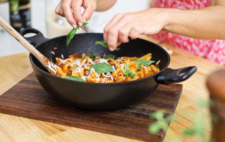 Penne alla Norma (penne Norma style with eggplant)