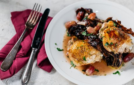 Chicken and Radiccio with Roasted Grapes