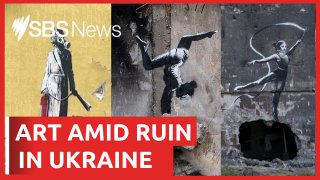 Banksy's signature style spotted among Ukraine ruins | SBS News